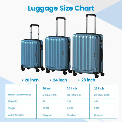 Lightweight 3-Piece Hardshell Spinner Luggage Set — 20/24/28 Inch (Vertical Stripe Design)