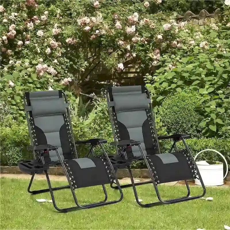 Yaheetech Twin Pack Outdoor Zero Gravity Lounge Chairs  26-Inch Padded Patio & Camping Seating
