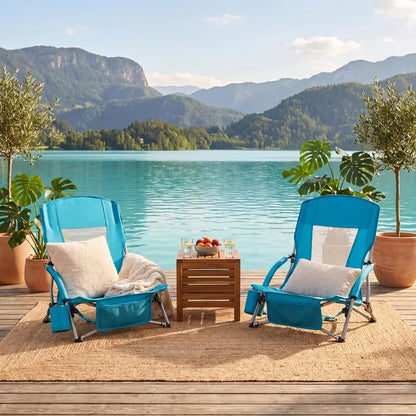 Set of Two Lightweight Folding Beach Chairs  Low-Profile Portable Camp Seating for Adults