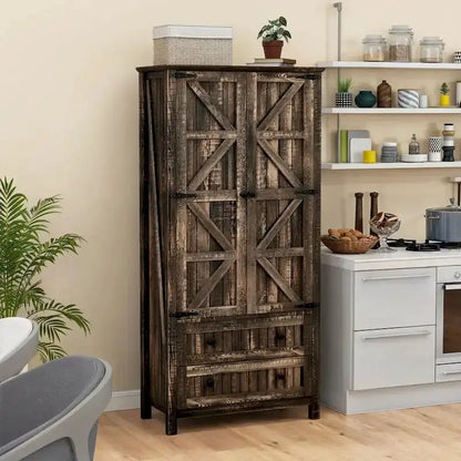 64″ Tall Farmhouse Kitchen Pantry Cabinet  Dual Drawers & Adjustable Shelving