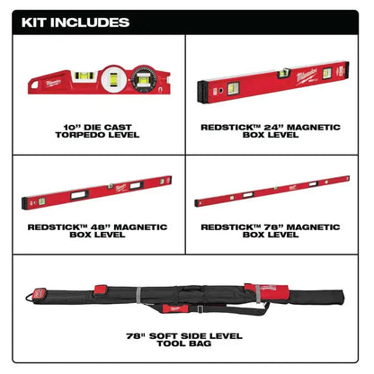 REDSTICK Magnetic Torpedo &amp; Box Level Set  Precision Tools in 10¡å, 24¡å, 48¡å, and 78¡å Lengths