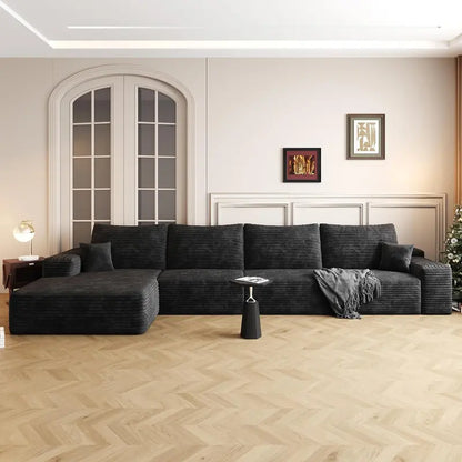 135″ Minimalist Corduroy Sectional  Compressed High-Density Foam Lounge Sofa with Anti-Slip Base