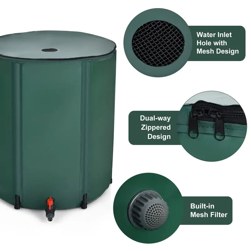 Collapsible Rain Barrel  Portable, Space-Saving Water Collection Tank for Gardens