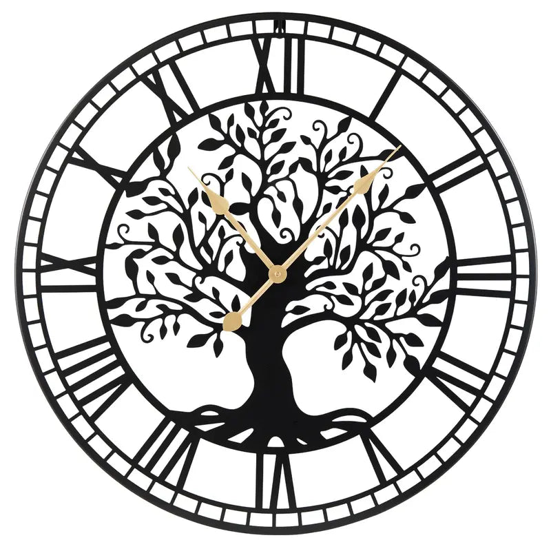 27-Inch Tree of Life-Themed Battery-Operated Metal Wall Clock with Elegant Finish