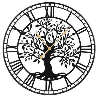 27-Inch Tree of Life-Themed Battery-Operated Metal Wall Clock with Elegant Finish