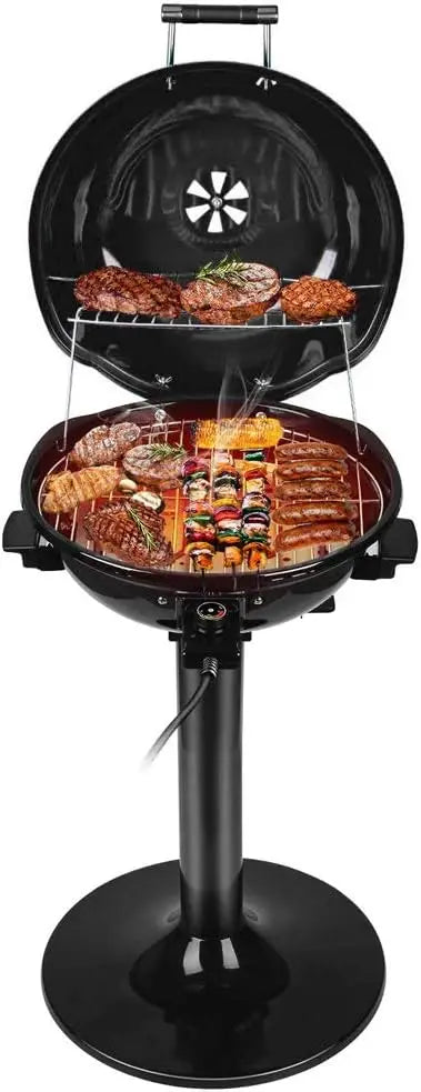 1600W Indoor/Outdoor Electric Barbecue Grill  Portable, Double-Layer Design, Detachable Grilling Surface (Black)