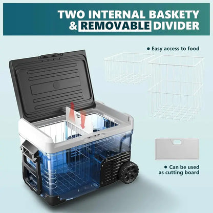 EUHOMY 35L Portable 12V Refrigerator-Freezer  Dual-Voltage DC/AC, -4°F to 68°F, Wheels & Baskets