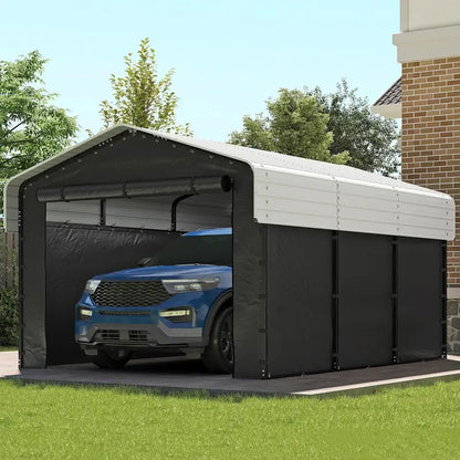 10 ft x 15 ft Reinforced Metal Carport  Weather-Resistant Outdoor Garage or Shade Structure