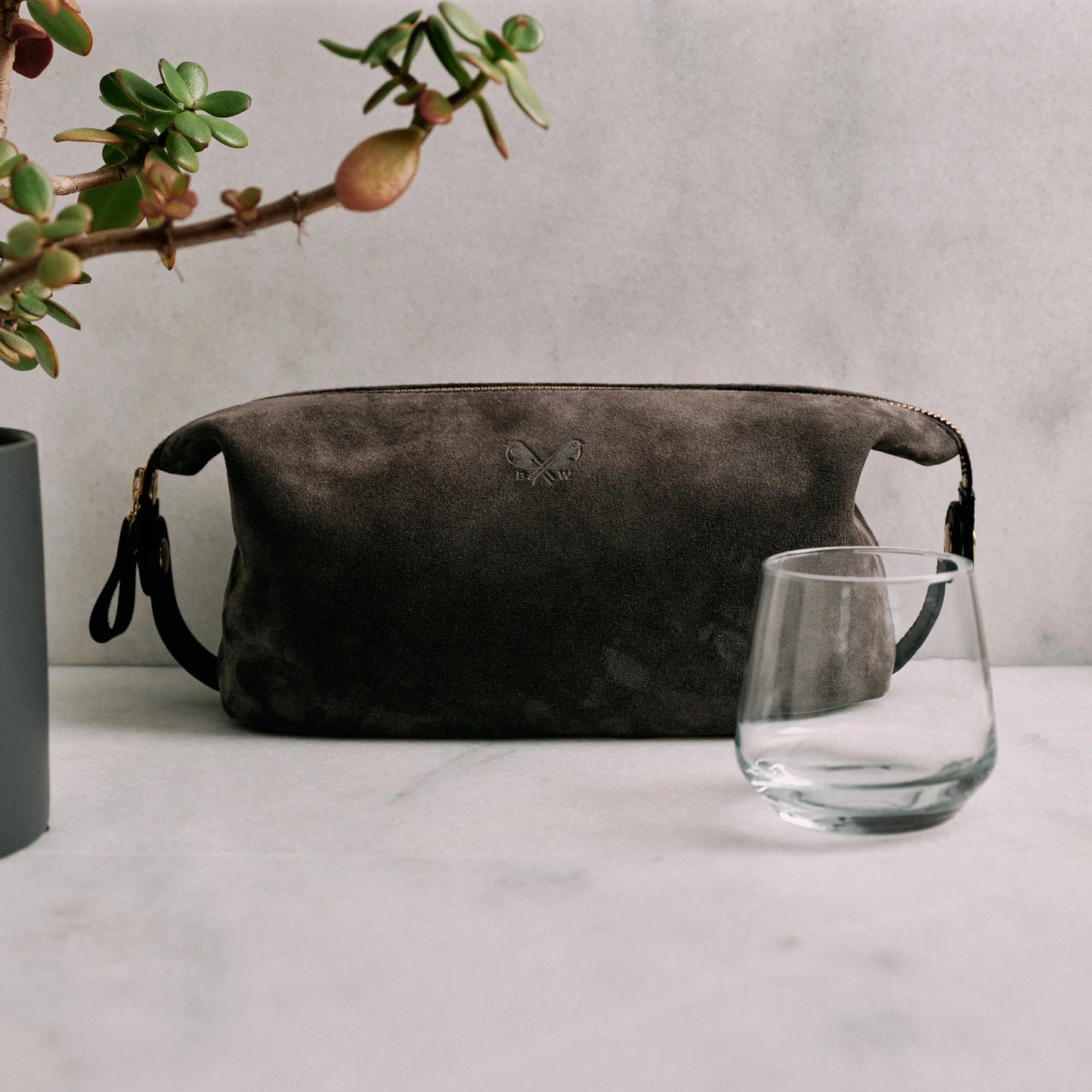 Suede Wash Bag / Dopp Kit - Storm Grey