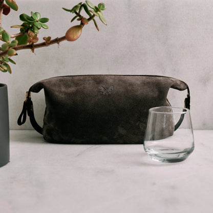 Suede Wash Bag / Dopp Kit - Storm Grey