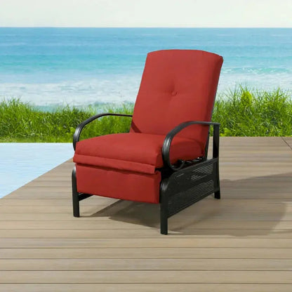 Adjustable Outdoor Reclining Lounge Chair with Cushions  Compact Patio Sofa (38″ D x 26.5″ W x 38.5″ H)
