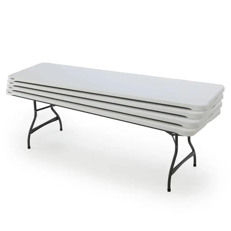 Lifetime Commercial Folding Table — 8-Foot White Stacking Table (4-Pack), Heavy-Duty Polyethylene Top
