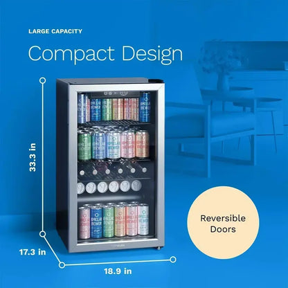 hOmeLabs Glass-Door Beverage Cooler  Compact Mini Fridge for Wine, Beer, or Soft Drinks