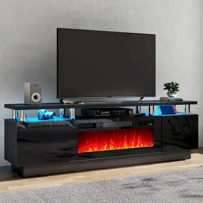 70-Inch TV Stand with Built-In 36-Inch Electric Fireplace & Customizable Shelving