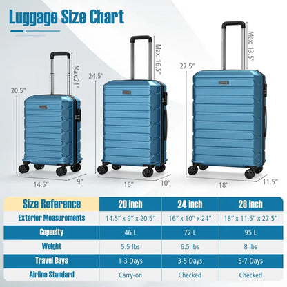 Lightweight 3-Piece Hardshell Spinner Luggage Set — 20/24/28 Inch (Classic Cross Stripe Design)