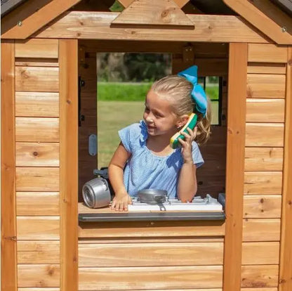 Cedar Indoor/Outdoor Playhouse with Integrated Kitchen Area for Kids