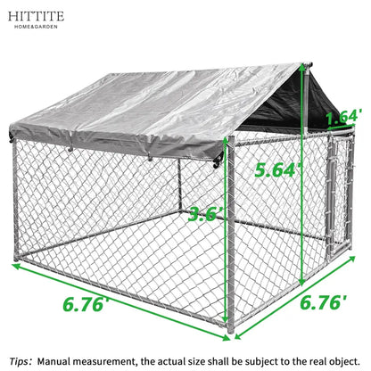 HITTITE Large Outdoor Dog Kennel, Heavy Duty Outdoor Fence Dog Cage, Anti-Rust Dog Pens Outdoor Dog Fence with Waterproof UV-Resistant Cover and Secure Lock for Backyard 6.76’Lx6.76’Wx5.64’H