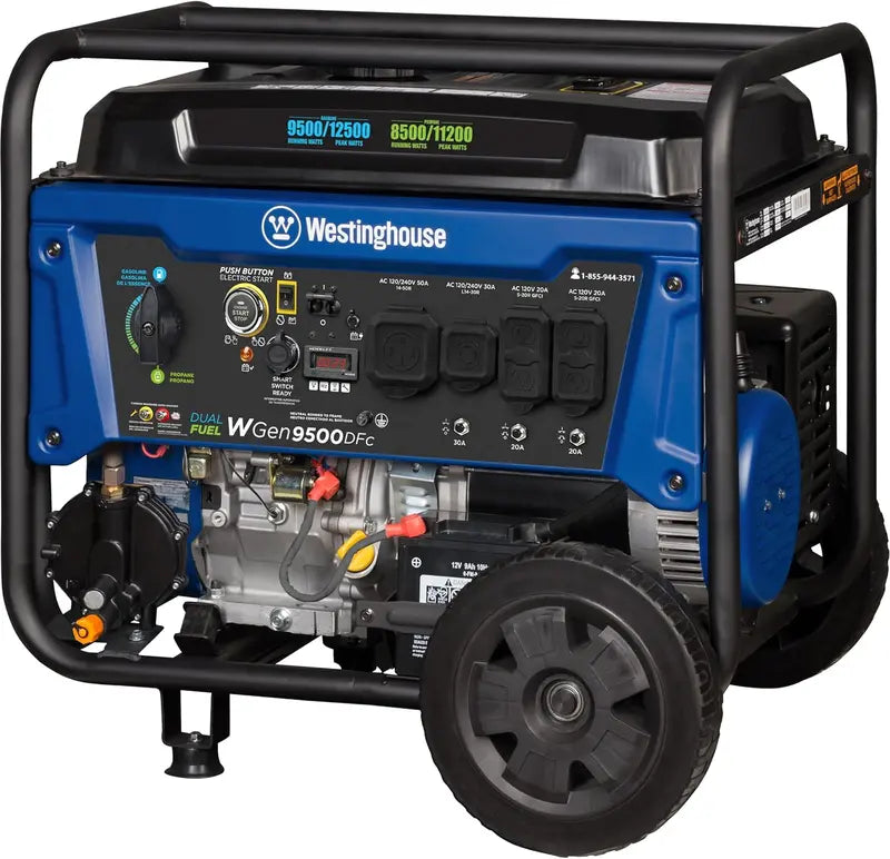 Dual-Fuel Portable Generator  12,500 Peak / 9,500 Running Watts, Remote Electric Start, CARB-Compliant Backup Power