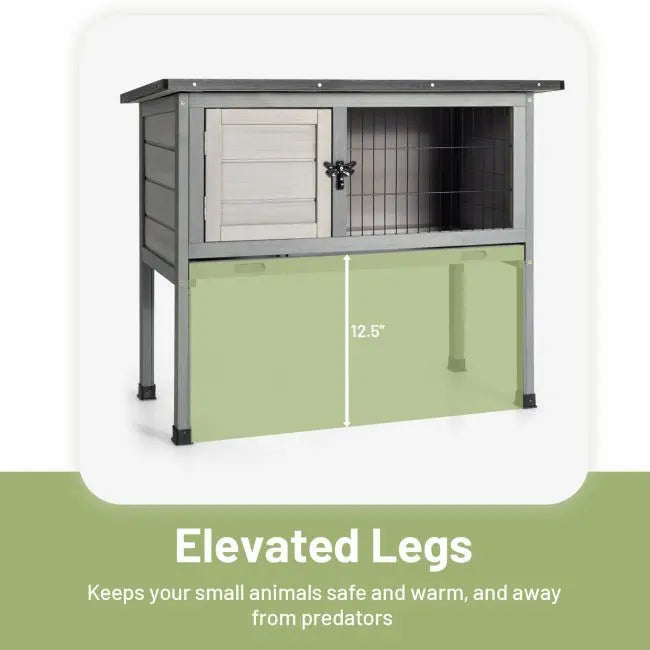 Dual-Use Elevated Wooden Hutch for Rabbits  Indoor/Outdoor Design with Slide-Out Tray for Easy Maintenance