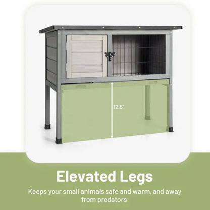 Dual-Use Elevated Wooden Hutch for Rabbits  Indoor/Outdoor Design with Slide-Out Tray for Easy Maintenance