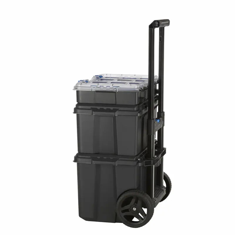 HART Modular Mobile Tool Storage System  Stackable, Wheeled, Telescoping Handle, Black/Blue