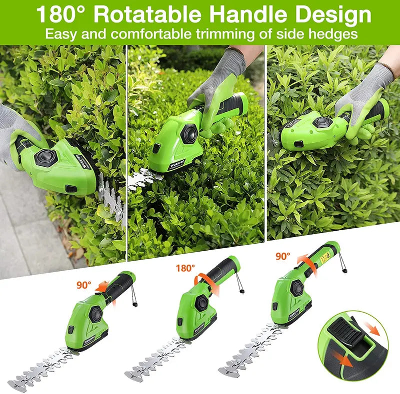 WORKPRO 7.2V Dual-Function Cordless Trimmer  Handheld Hedge Shear and Grass Trimmer in One