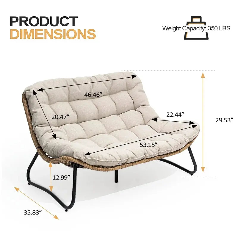 Crestlive All-Weather Outdoor Loveseat  Rattan Weave with Plush Cushions, Beige Patio Sofa