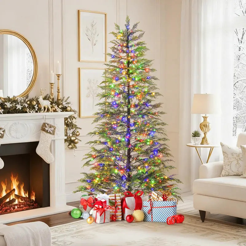 6.5- or 7.5-Foot Hinged Sparse Fir Tree  Multicolor LED Lights and Space-Saving Design
