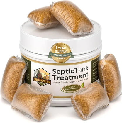 EcoSafe 12-Pack Septic Tank Treatment  1 Year Supply, Natural Flush Bacteria for Odor & Backup Prevention, Made in USA