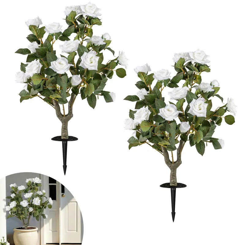 2-Pack Artificial Rose Flower Trees  31.5-Inch Tall, Ground Spikes, 18 Blooms Each