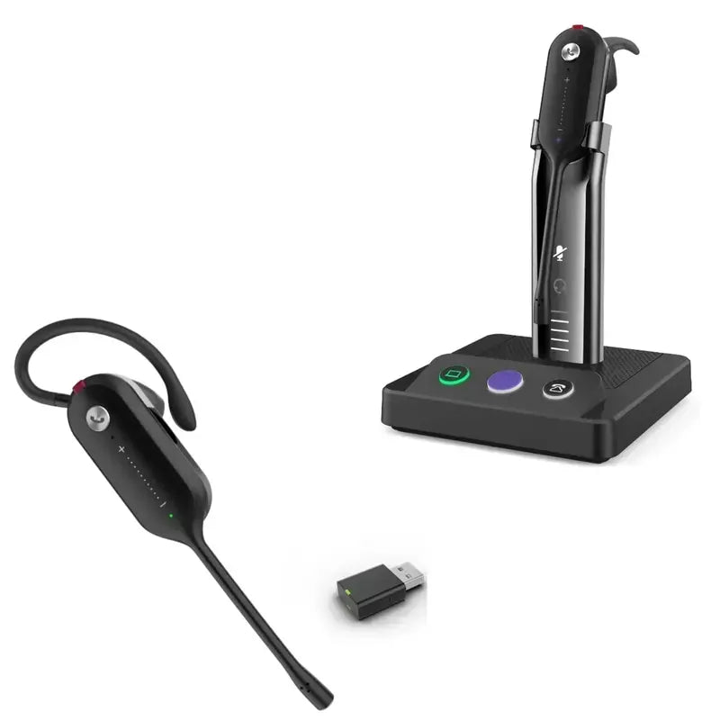 DECT Wireless Headset System with Desktop Charging Dock for Business Telephony