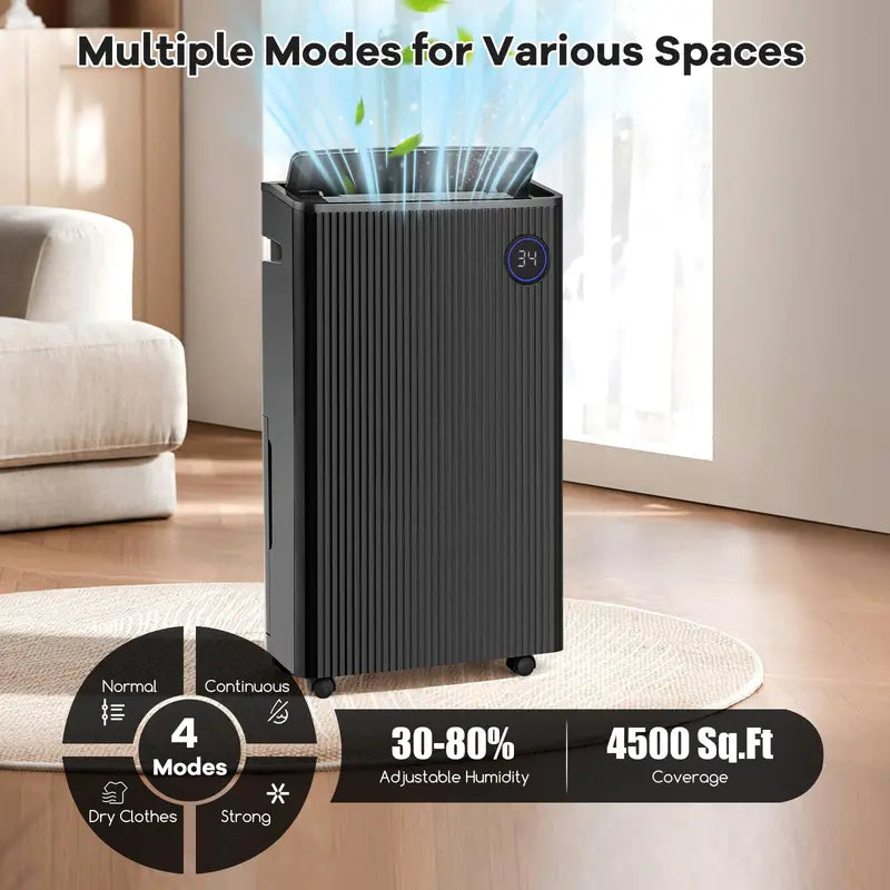 57-Pint Quiet Basement Dehumidifier  Covers 4,500 Sq. Ft with Integrated Drain Hose