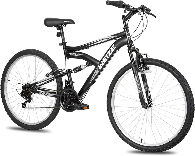 WEIZE Dual-Suspension Mountain Bike  26″ or 27.5″ Hybrid Off-Road Bicycle for Adults, 18-Speed Shimano Drivetrain, Steel Frame, Adjustable Ergonomic Saddle