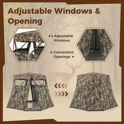 Camouflage Hunting Blind Tent  One-Way Visibility & 360° Panoramic Viewing