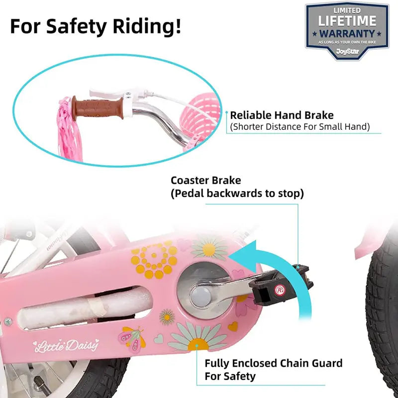 JOYSTAR Little Daisy 12-Inch Girls’ Bike with Training Wheels, Basket & Handbrake, Ages 2-7