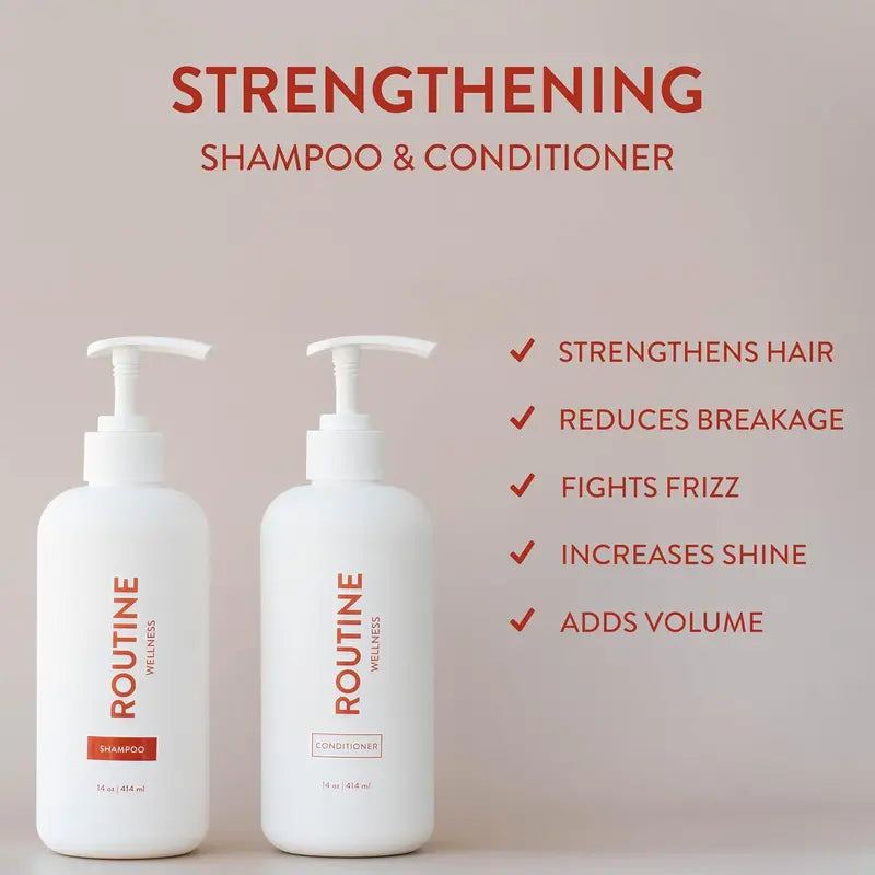 Routine Wellness Vegan Biotin Shampoo & Conditioner Set  Strengthens Hair, Rose Hips Scent, 14oz, Pack of 2