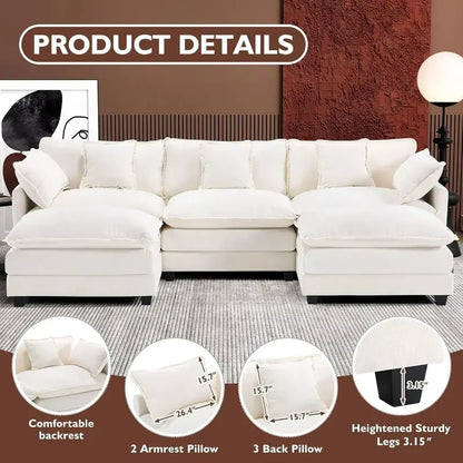 111.4-Inch L-Shaped Modular Cloud Sofa  Chenille 4-Seater with Ottoman & Deep Seat Design