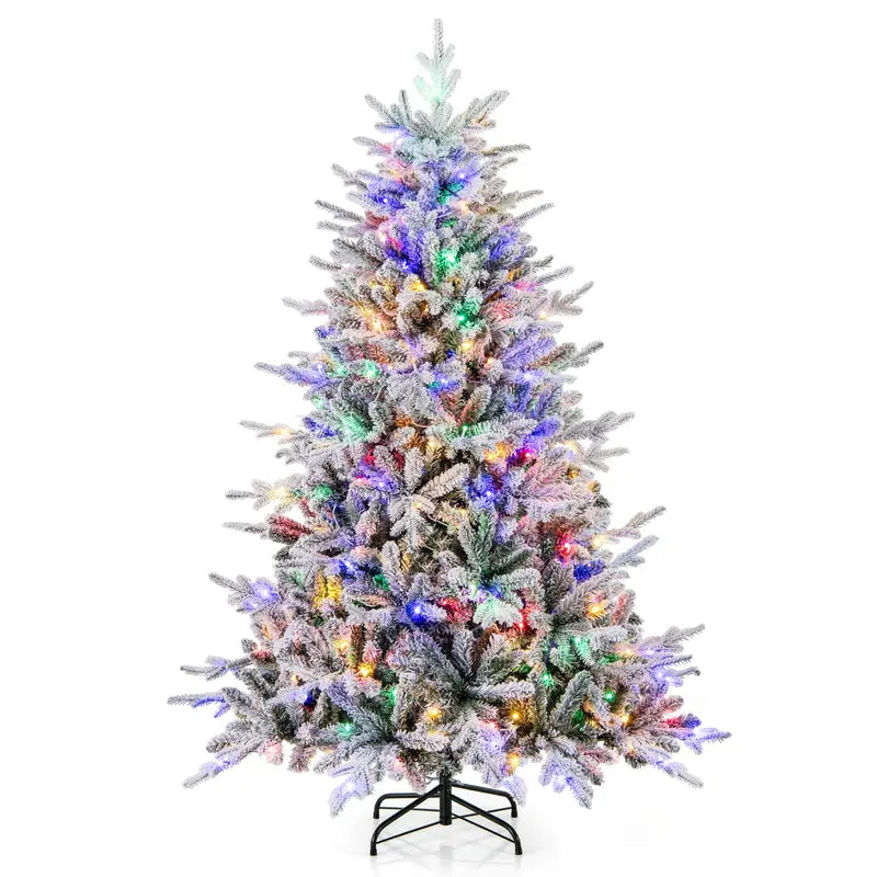 6-Foot Snow-Flocked Hinged Christmas Tree with 260 Color-Changing LEDs