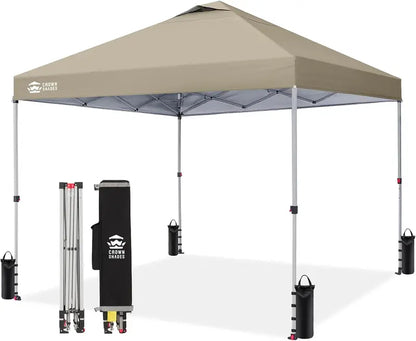 CROWN SHADES 10′ x 10′ Beach Canopy Tent: One-Push Deployment, Silver-Coated UV-Reflective Top, Three-Height Adjustment, and Sandbag Stability System