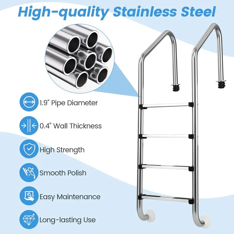 Heavy-Duty Non-Slip Swimming Pool Ladder  4-Step Sturdy Aluminum Design