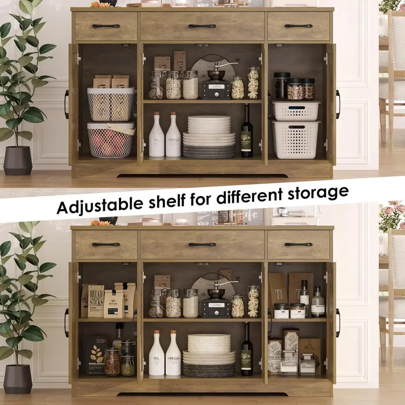 55-Inch Modern Farmhouse Sideboard  Large Storage Buffet with Doors, Shelves & Coffee Bar Style
