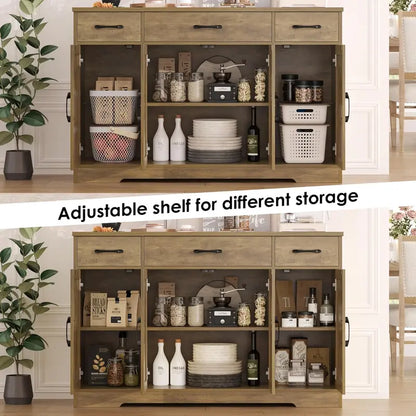 55-Inch Modern Farmhouse Sideboard  Large Storage Buffet with Doors, Shelves & Coffee Bar Style