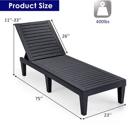 Lightweight Outdoor Chaise Lounge  5-Position Adjustable Recliner for Patio, Balcony, Beach or Backyard, Single Chair in Black