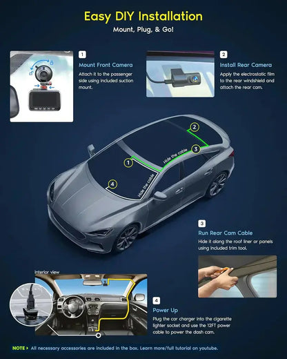 Dual-Camera Dash Cam with Front/Rear Starvis 2 Sensors, 5G WiFi & 128GB Card