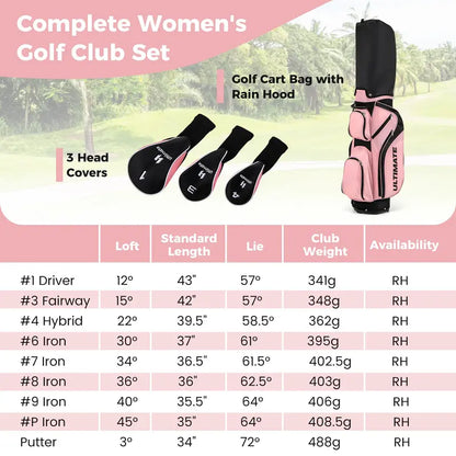 Women’s Complete Golf Club Set — 9-Piece Starter Kit with Rolling Cart Bag