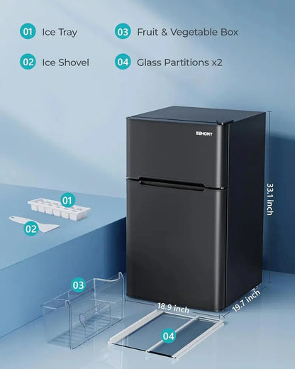 EUHOMY 3.2 Cu. Ft. 2-Door Mini Fridge with Freezer  Compact Silver Refrigerator for Dorms, Offices, or Bedrooms