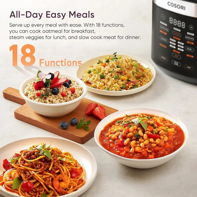COSORI 10-Cup Rice Cooker — 18-Function Fuzzy Logic Cooker with Steamer Basket, Sauté, Slow Cook, and 24-Hour Keep Warm