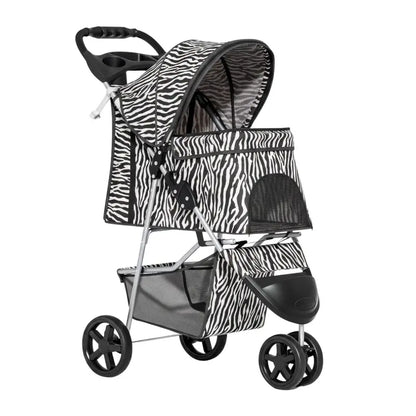All-Weather Foldable Pet Stroller with Canopy, Cup Holders, and Undercarriage Basket