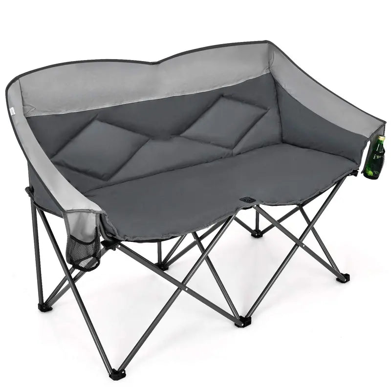 Couples Folding Loveseat Chair  Double-Seater Camping Chair with Padded High Back and Carry Storage Bags