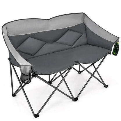 Couples Folding Loveseat Chair  Double-Seater Camping Chair with Padded High Back and Carry Storage Bags